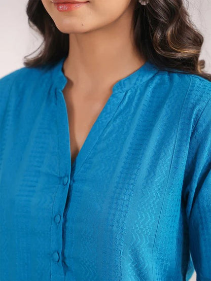 [Ready SG Stock] Teal Cotton Jacquard Self Desgin A-Line 2 Pcs Punjabi Suit [Indian Casual Dresses]