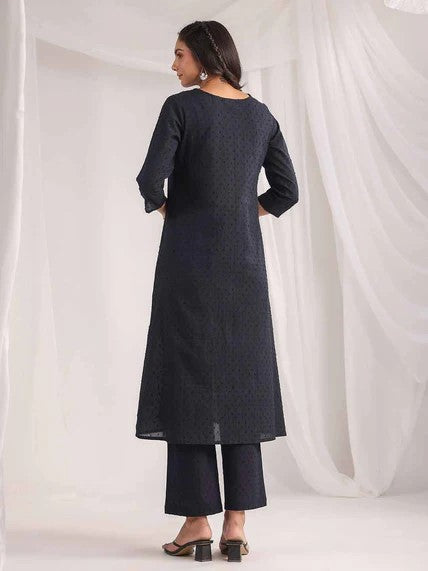 [Ready SG Stock] Black Cotton Jacquard Self Desgin A-Line 2 Pcs Punjabi Kurti Suit [Indian Dresses]