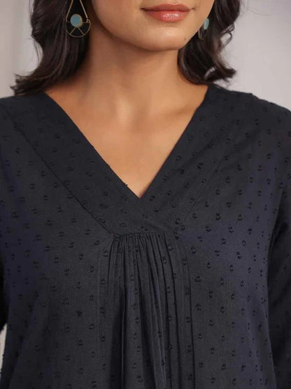[Ready SG Stock] Black Cotton Jacquard Self Desgin A-Line 2 Pcs Punjabi Kurti Suit [Indian Dresses]
