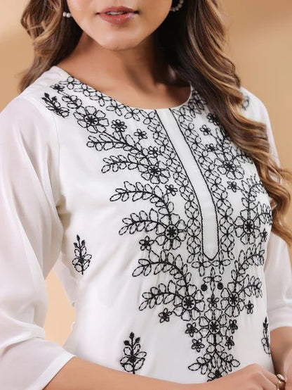 [Ready SG Stock] White Georgette Sobar Thread Embroidered Punjabi Straight Only Top with Linings [Indian Dresses]
