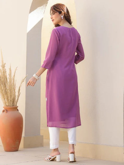 [Ready SG Stock] Lavender Georgette Sobar Thread Embroidered Punjabi Straight Only Top with Linings [Indian Dresses]