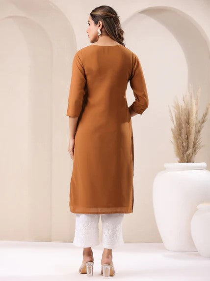 [Ready SG Stock] Brown Georgette Sobar Thread Embroidered Punjabi Straight Only Top with Linings [Indian Dresses]
