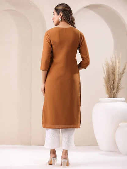 [Ready SG Stock] Brown Georgette Sobar Thread Embroidered Punjabi Straight Only Top with Linings [Indian Dresses]