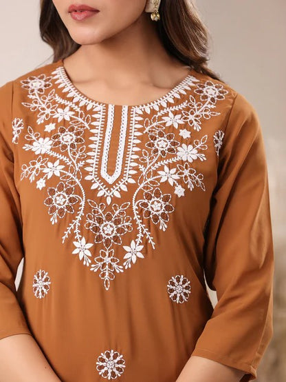 [Ready SG Stock] Brown Georgette Sobar Thread Embroidered Punjabi Straight Only Top with Linings [Indian Dresses]