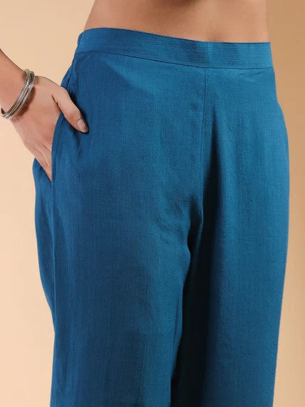 [ Ready SG Stock ] Teal Blue Silk Blend Embroidered StraightCut 3 Pcs Punjabi Suit with Dupatta [ Indian Dresses ]