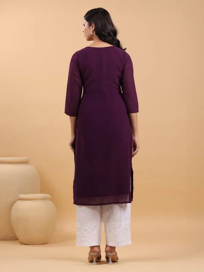 [Ready SG Stock] Purple Georgette Sobar Thread Embroidered Punjabi Straight Only Top with Linings [Indian Dresses]