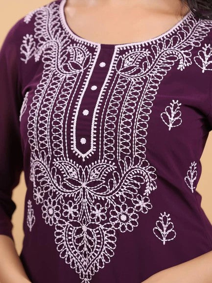 [Ready SG Stock] Purple Georgette Sobar Thread Embroidered Punjabi Straight Only Top with Linings [Indian Dresses]