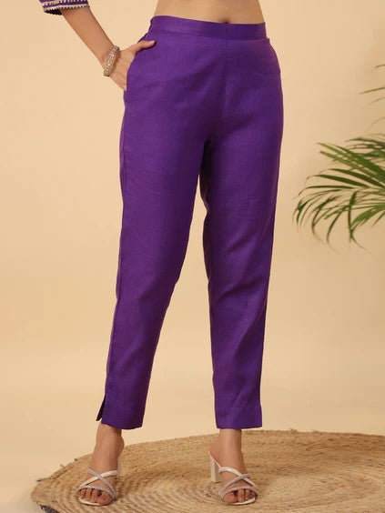 [ Ready SG Stock ] Purple Cotton Blend Yoke Design Straight Kurta 3 Pcs Punjabi Suit with Dupatta [ Indian Dresses ]