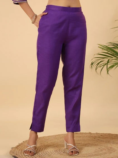 [ Ready SG Stock ] Purple Cotton Blend Yoke Design Straight Kurta 3 Pcs Punjabi Suit with Dupatta [ Indian Dresses ]