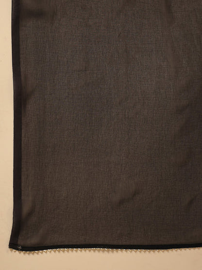 [ Ready SG Stock ] Black Cotton Blend Yoke Embroidery Straight Kurta 3 Pcs Punjabi Suit with Dupatta [ Indian Dresses ]