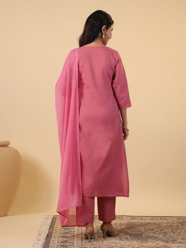 [ Ready SG Stock ] Pink Cotton Blend Embroidered Straight Cut 3 Pcs Punjabi Suit with Dupatta [ Indian Dresses ]