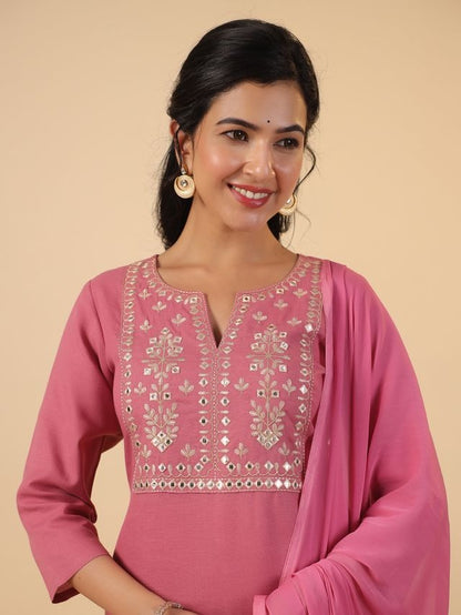 [ Ready SG Stock ] Pink Cotton Blend Embroidered Straight Cut 3 Pcs Punjabi Suit with Dupatta [ Indian Dresses ]