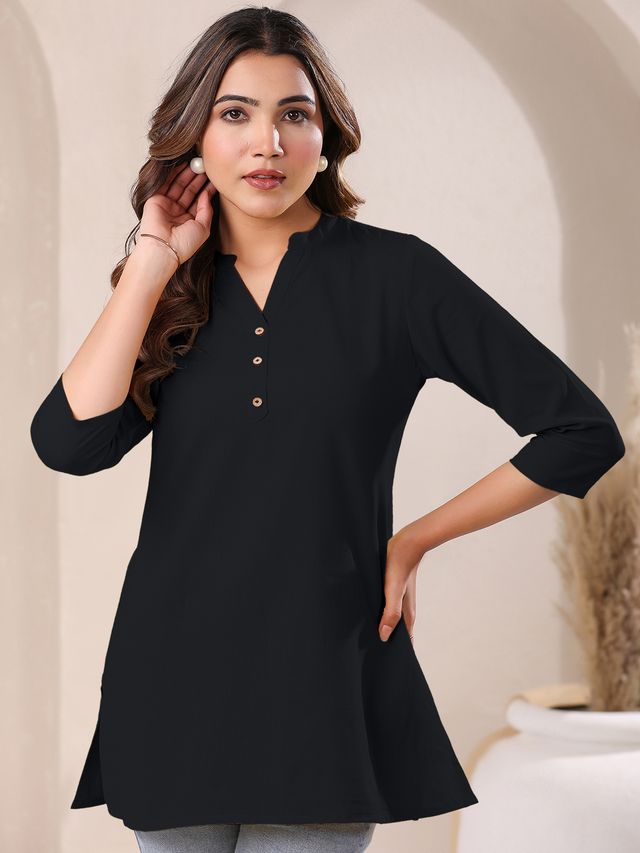 [Ready SG Stock] Black Cotton Blend Solid A-line Only Top for Women[ Casual Indian Dresses ]