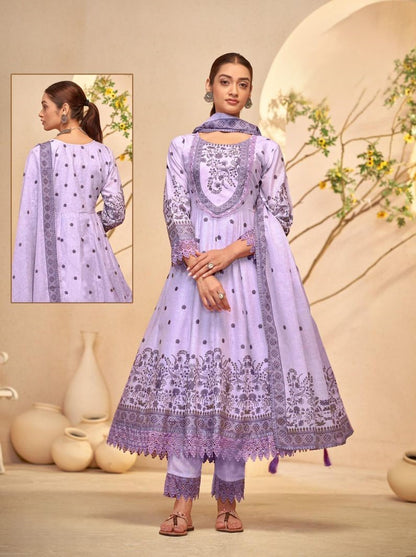 [ Ready SG Stock ] Pastel Shades Mal Cotton Anarkali Punjabi Suit with Full Inner- Indian Dresses