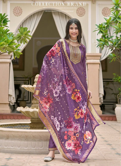 [Ready SG Stock] Deepavali & Wedding-Wear Chinon Silk 3 Pcs Punjabi Suit + Inner & Floral Dupatta [Indian Dresses]