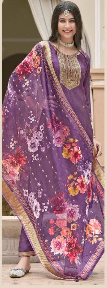 [Ready SG Stock] Deepavali & Wedding-Wear Chinon Silk 3 Pcs Punjabi Suit + Inner & Floral Dupatta [Indian Dresses]