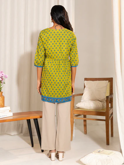 [Ready SG Stock] Maternity wear Green Cotton Printed A-Line Top \Tunic \ Blouse - Indian Dresses