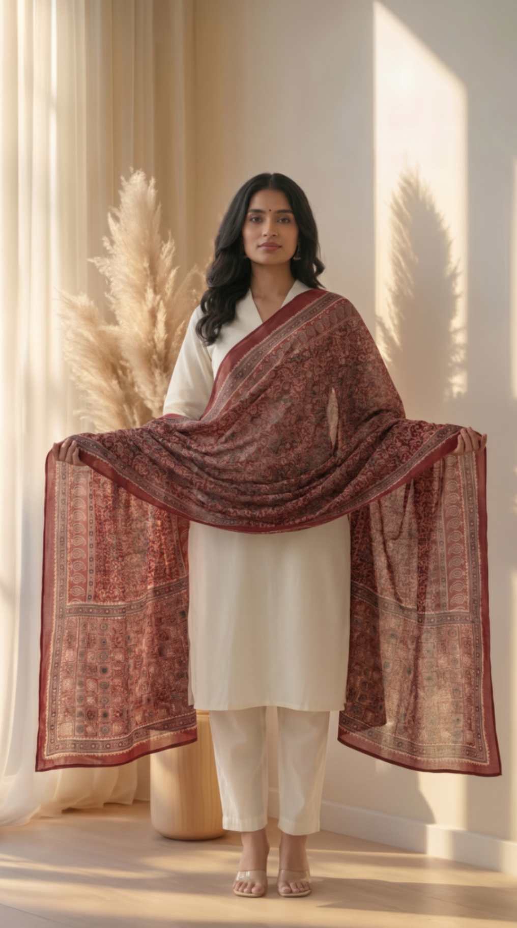 [Ready SG Stock] Pure Cotton Maroon Ajrakh Inspired Printed Dupatta [ Only Dupatta]