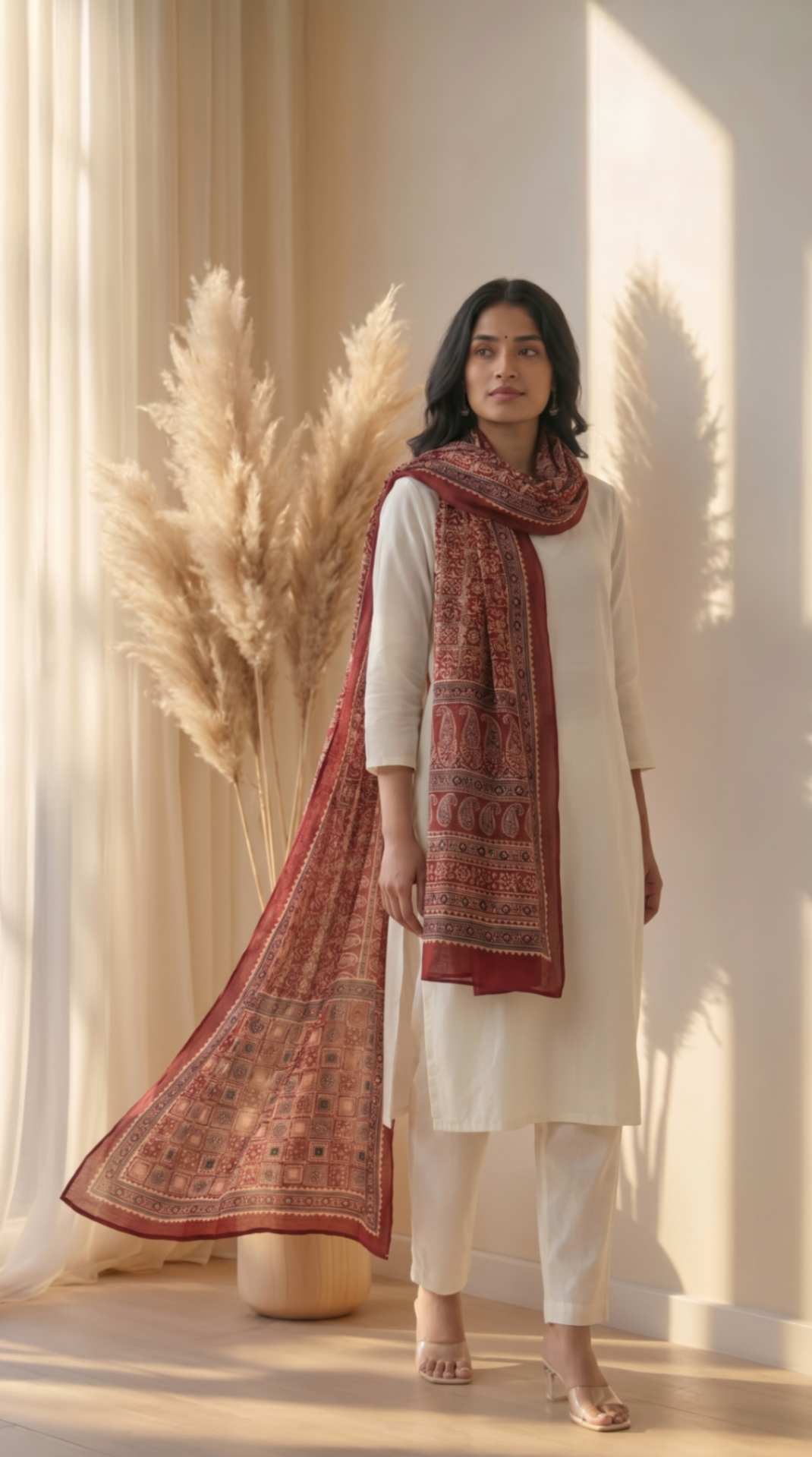 [Ready SG Stock] Pure Cotton Maroon Ajrakh Inspired Printed Dupatta [ Only Dupatta]
