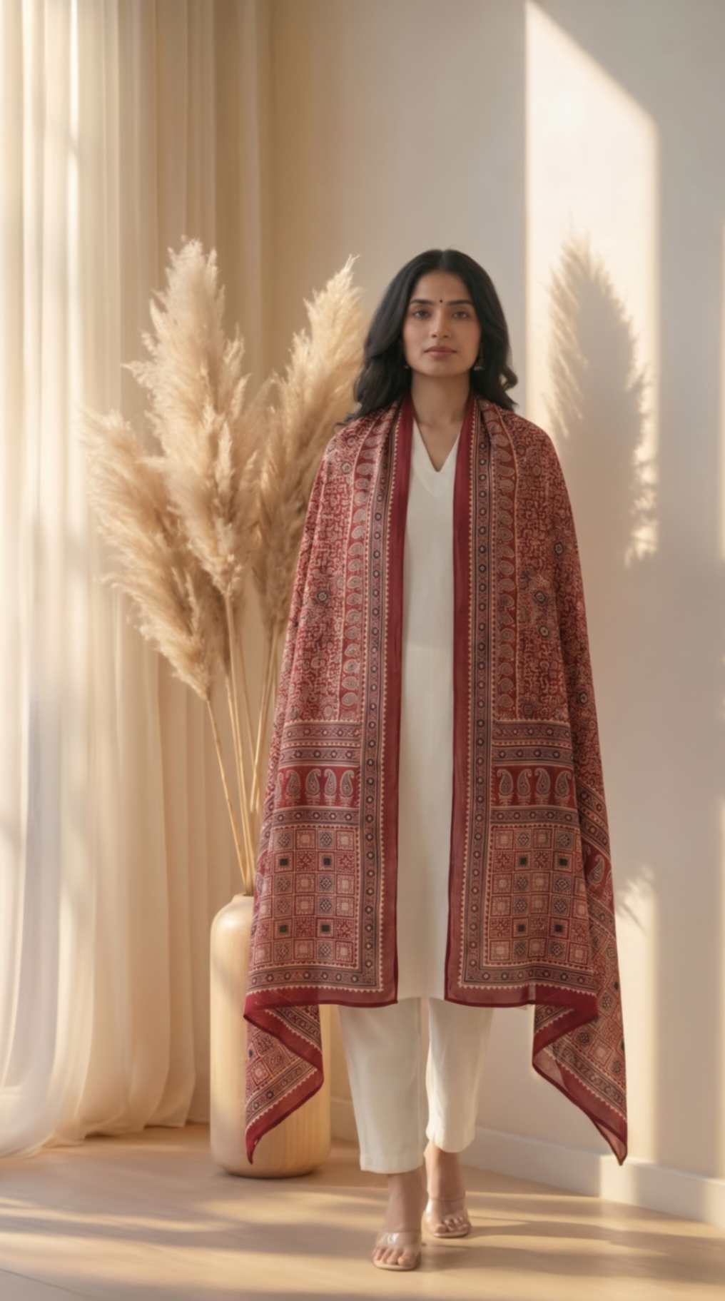 [Ready SG Stock] Pure Cotton Maroon Ajrakh Inspired Printed Dupatta [ Only Dupatta]