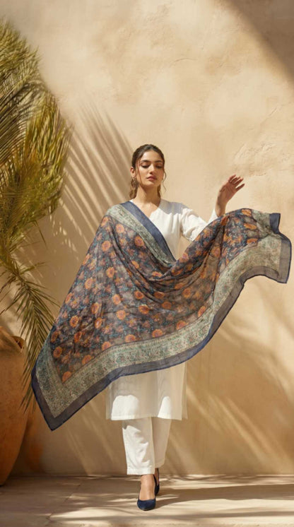 [Ready SG Stock] Pure Cotton Mustard Floral Printed Ethnic Dupatta [ Only Dupatta ]