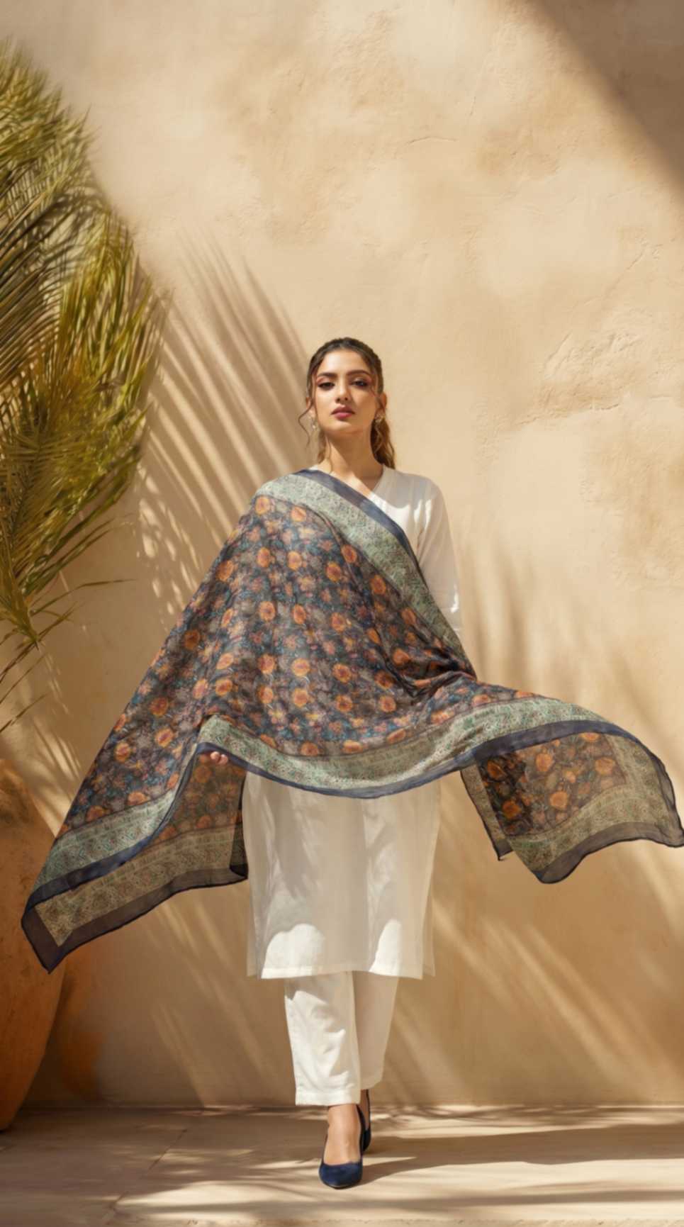 [Ready SG Stock] Pure Cotton Mustard Floral Printed Ethnic Dupatta [ Only Dupatta ]