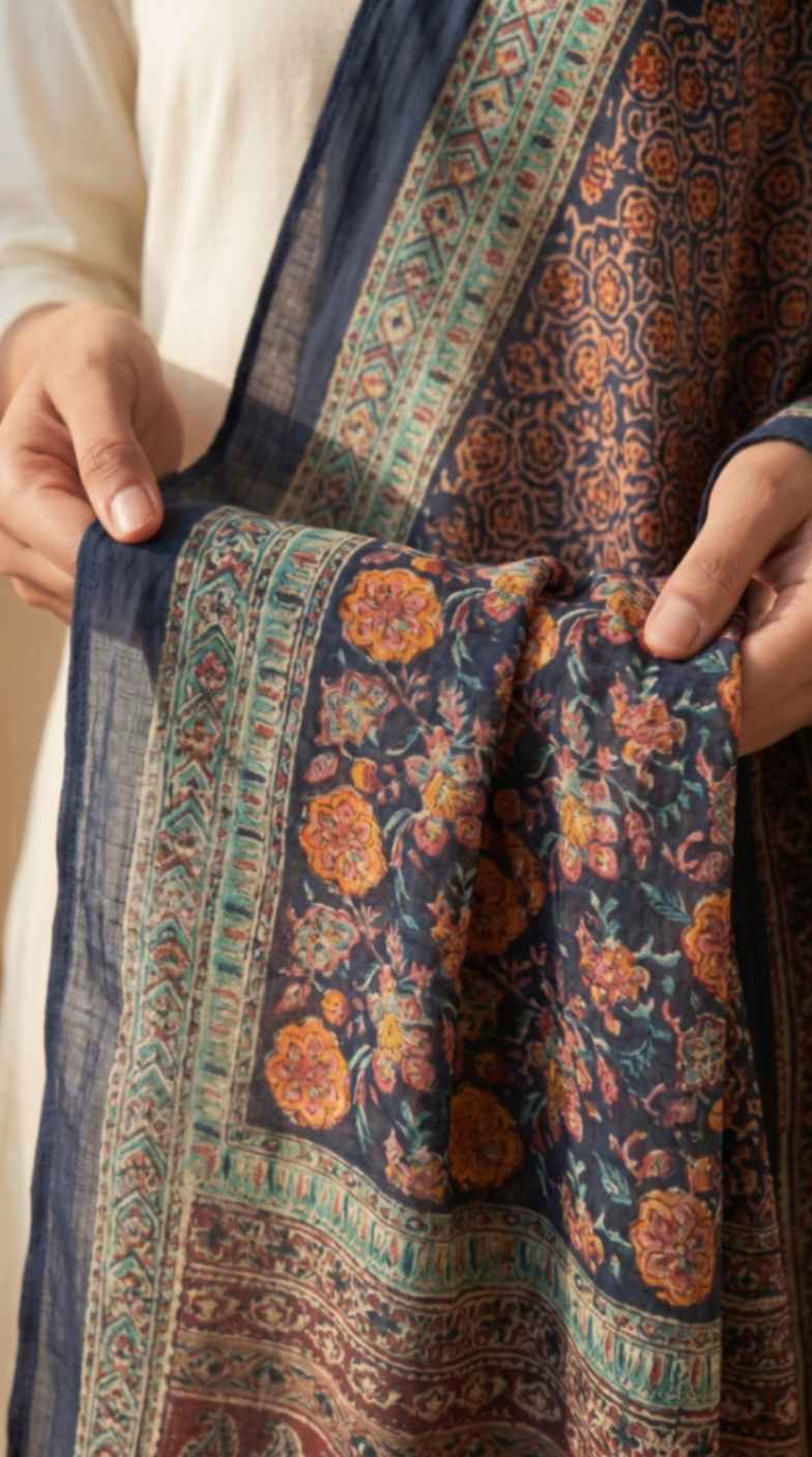 [Ready SG Stock] Pure Cotton Mustard Floral Printed Ethnic Dupatta [ Only Dupatta ]