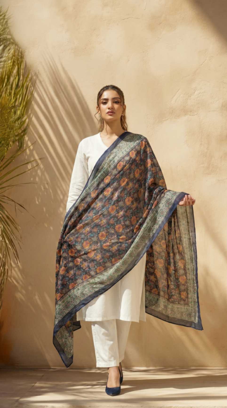 [Ready SG Stock] Pure Cotton Mustard Floral Printed Ethnic Dupatta [ Only Dupatta ]