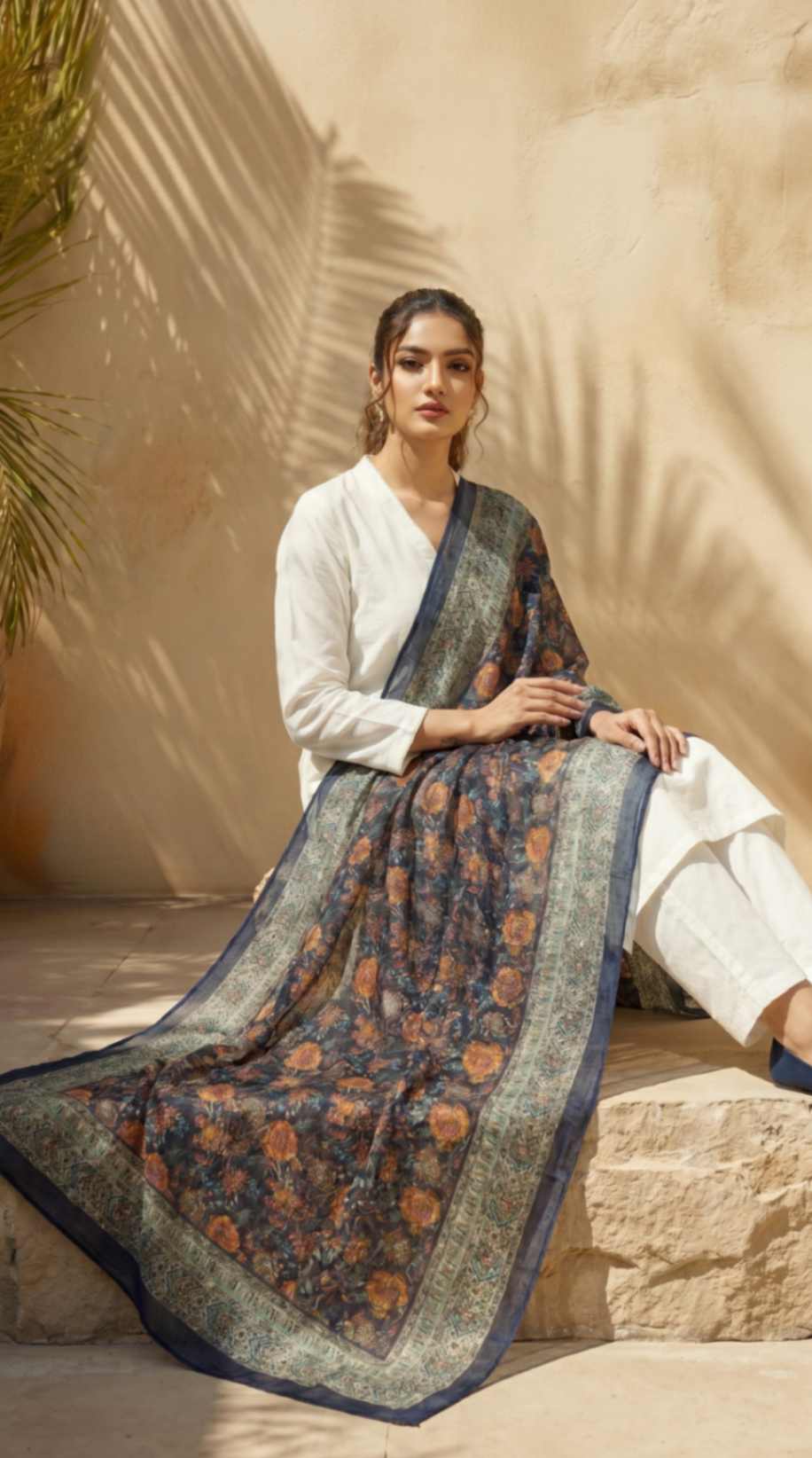 [Ready SG Stock] Pure Cotton Mustard Floral Printed Ethnic Dupatta [ Only Dupatta ]