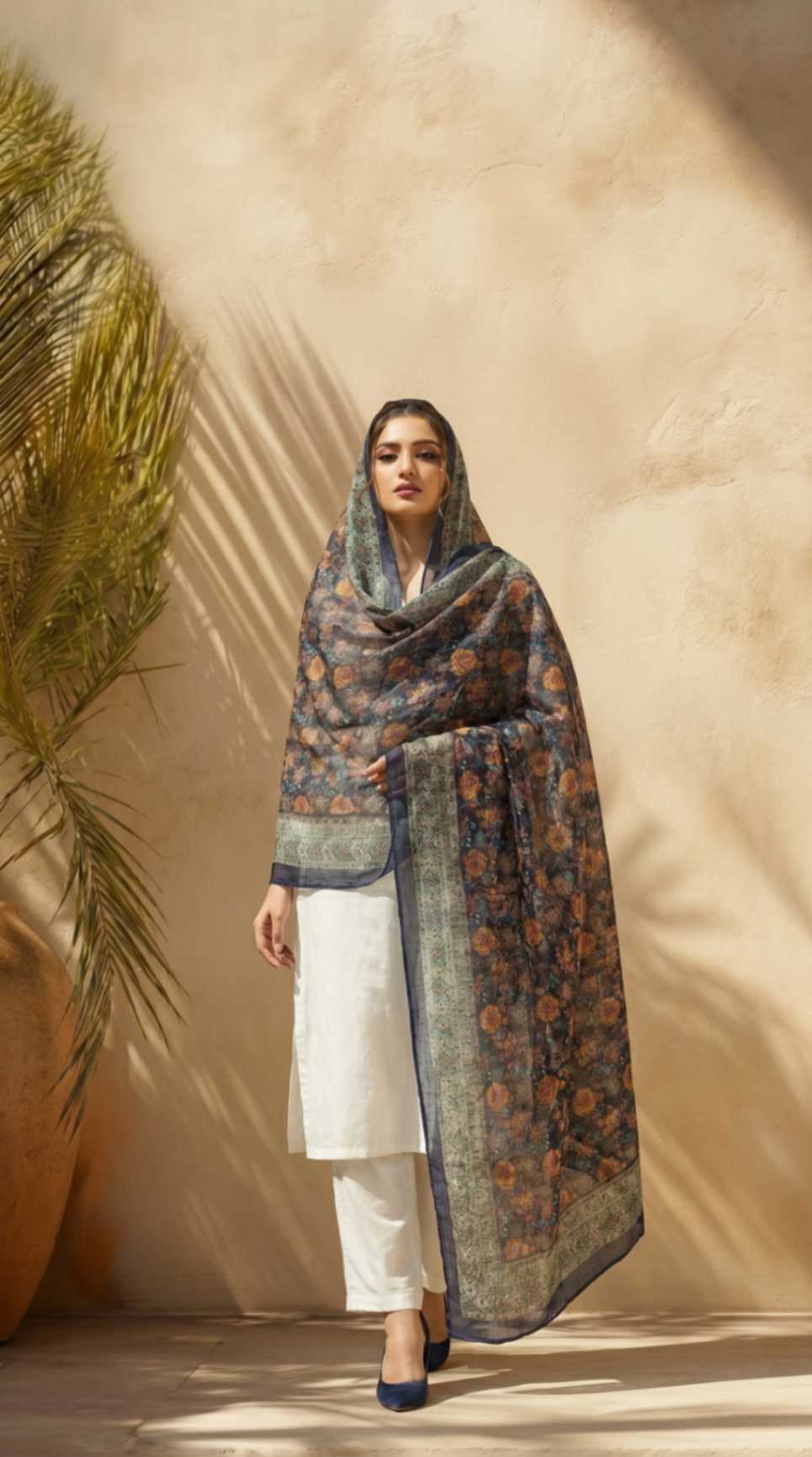 [Ready SG Stock] Pure Cotton Mustard Floral Printed Ethnic Dupatta [ Only Dupatta ]