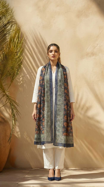 [Ready SG Stock] Pure Cotton Mustard Floral Printed Ethnic Dupatta [ Only Dupatta ]