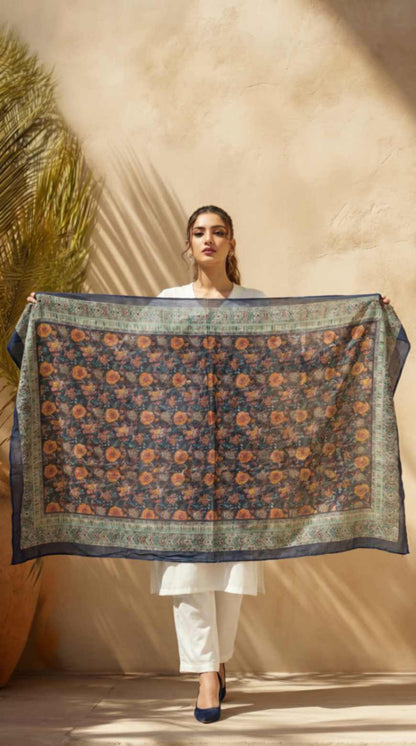 [Ready SG Stock] Pure Cotton Mustard Floral Printed Ethnic Dupatta [ Only Dupatta ]