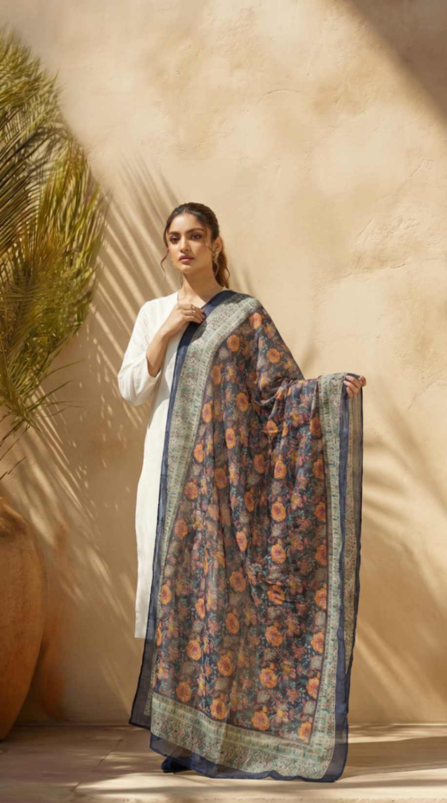 [Ready SG Stock] Pure Cotton Mustard Floral Printed Ethnic Dupatta [ Only Dupatta ]