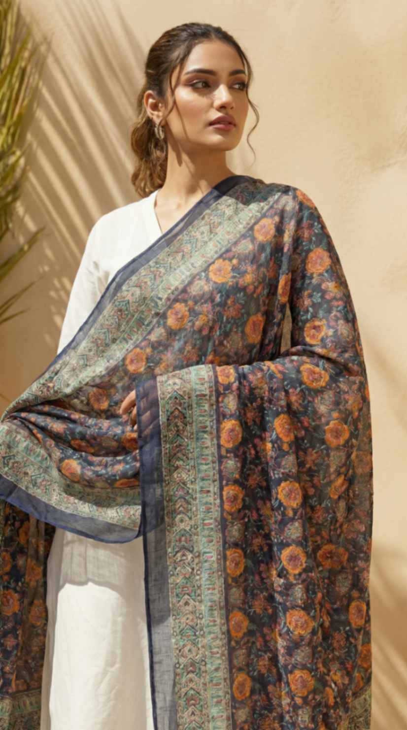 [Ready SG Stock] Pure Cotton Mustard Floral Printed Ethnic Dupatta [ Only Dupatta ]