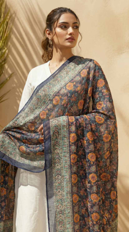 [Ready SG Stock] Pure Cotton Mustard Floral Printed Ethnic Dupatta [ Only Dupatta ]