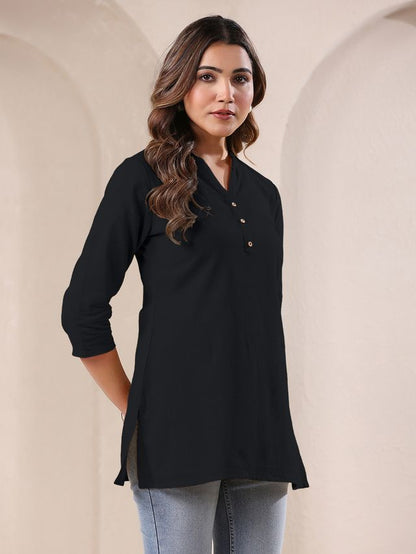 [Ready SG Stock] Black Cotton Blend Solid A-line Only Top for Women[ Casual Indian Dresses ]