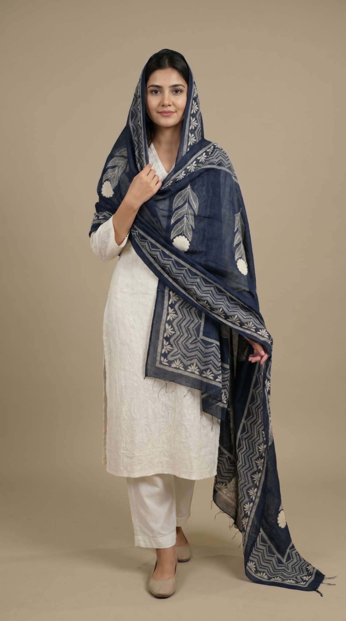 [Ready SG Stock] Pure Cotton Navy Blue Block Print Ethnic Dupatta [Only Dupatta ]