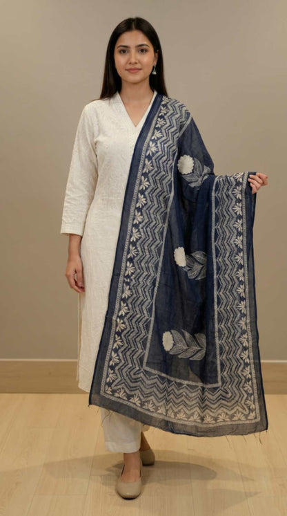 [Ready SG Stock] Pure Cotton Navy Blue Block Print Ethnic Dupatta [Only Dupatta ]