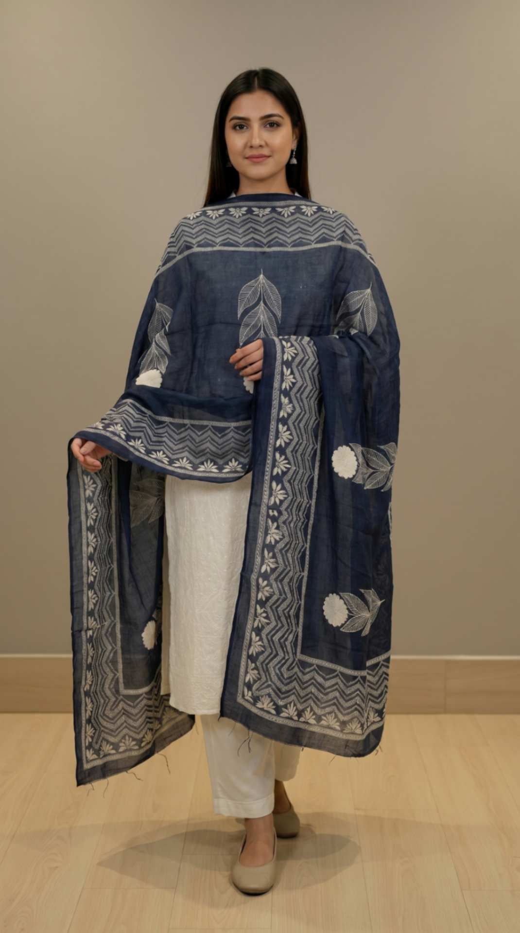 [Ready SG Stock] Pure Cotton Navy Blue Block Print Ethnic Dupatta [Only Dupatta ]
