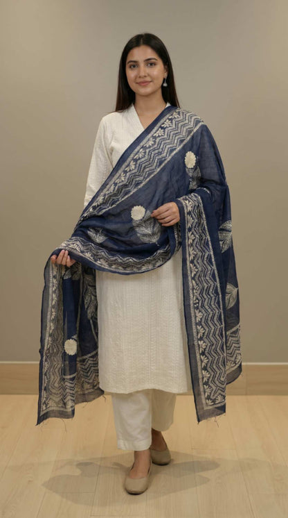 [Ready SG Stock] Pure Cotton Navy Blue Block Print Ethnic Dupatta [Only Dupatta ]