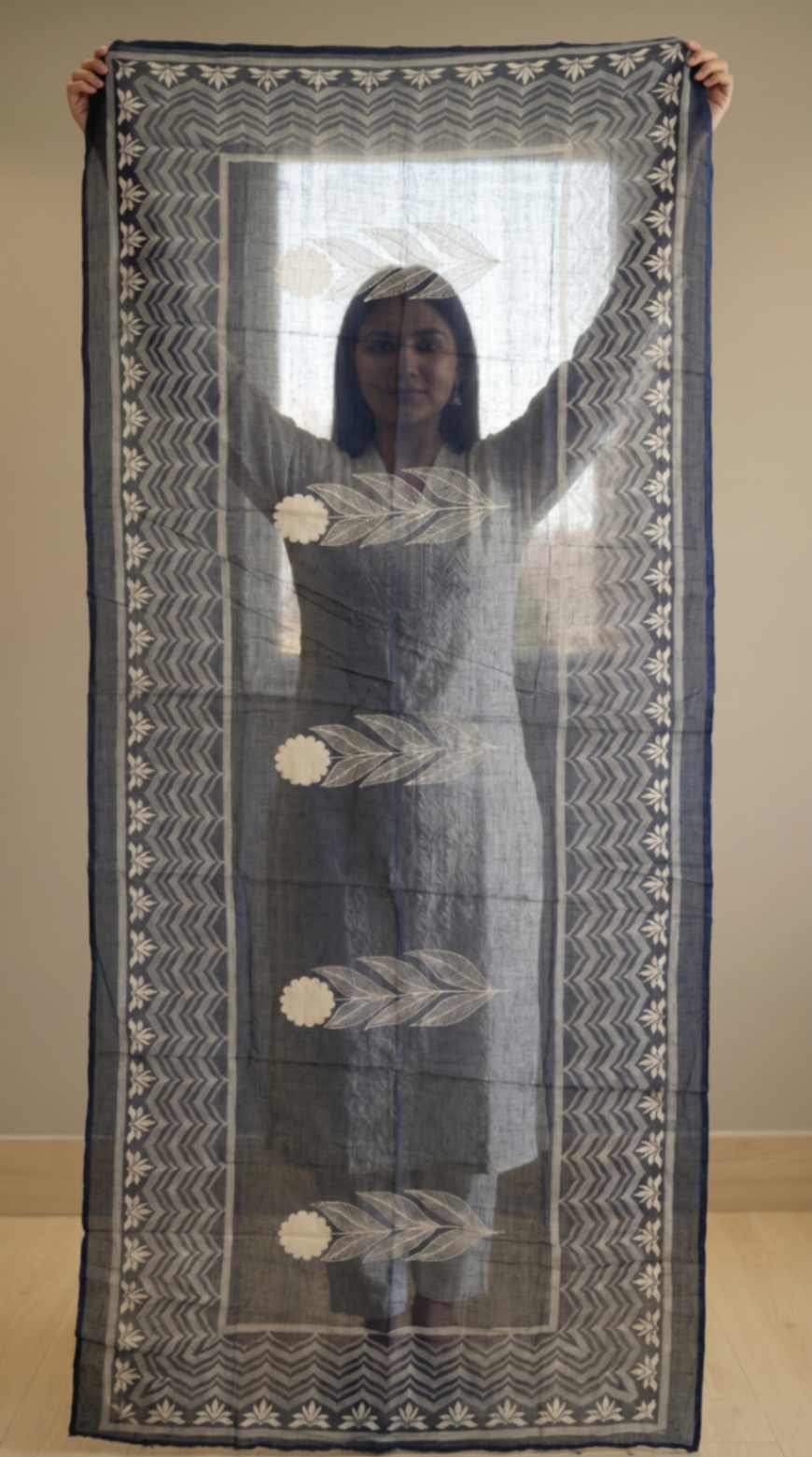[Ready SG Stock] Pure Cotton Navy Blue Block Print Ethnic Dupatta [Only Dupatta ]