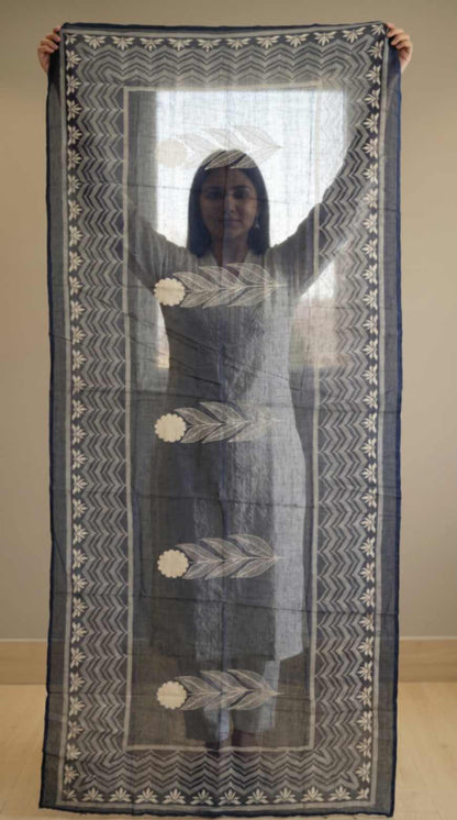 [Ready SG Stock] Pure Cotton Navy Blue Block Print Ethnic Dupatta [Only Dupatta ]