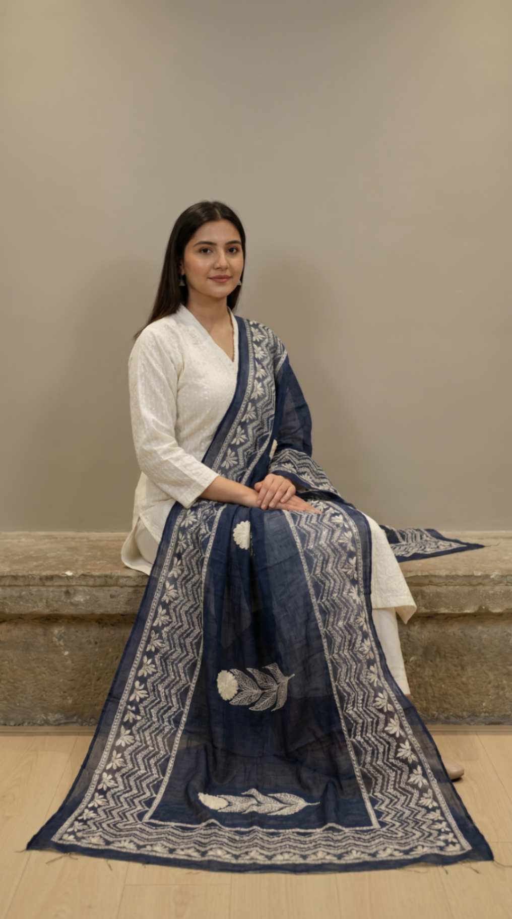 [Ready SG Stock] Pure Cotton Navy Blue Block Print Ethnic Dupatta [Only Dupatta ]