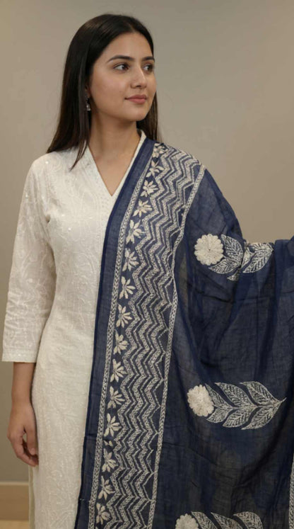 [Ready SG Stock] Pure Cotton Navy Blue Block Print Ethnic Dupatta [Only Dupatta ]