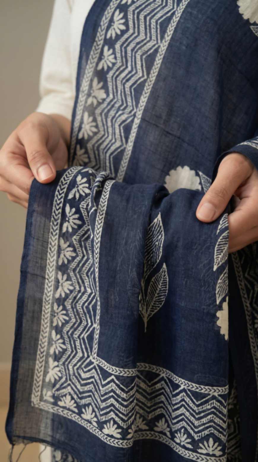 [Ready SG Stock] Pure Cotton Navy Blue Block Print Ethnic Dupatta [Only Dupatta ]