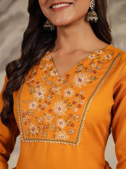 [ Ready SG Stock ] Mustard Cotton Blend Yoke Embroidered Straight Kurta Set Punjabi Suit with Dupatta [ Indian Dresses ]
