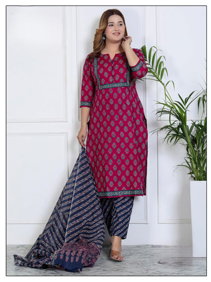 [Ready SG Stock 7 Colors- Size 3XL to 6XL] Comfortable Cotton Plus Size 3 Pcs Punjabi Suit With Dupatta [INDIAN DRESS]