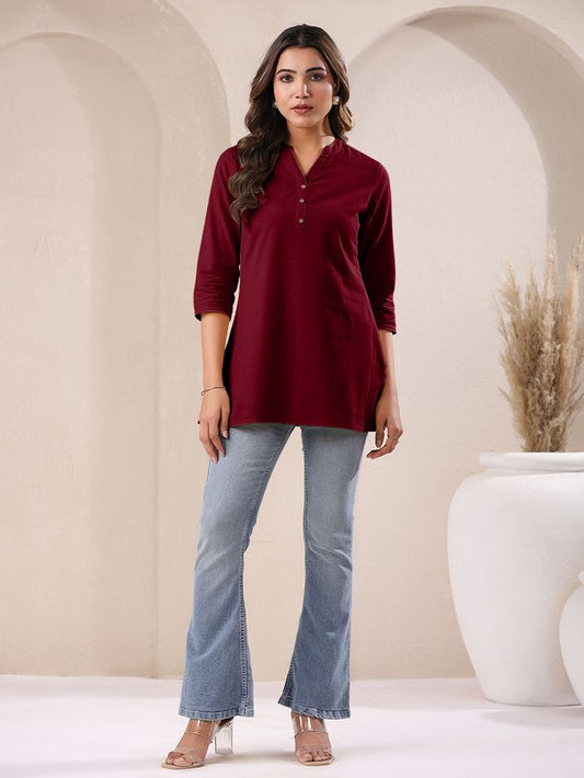 [Ready SG Stock] Maroon Cotton Blend Solid A-line Only Top for Women[ Casual Indian Dresses ]