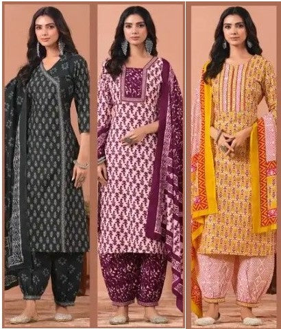 Ready SG Stock- Summer Wear Cotton Blend Comfortable Afgani/Pathani Style Punjabi 3 Pcs Suit with Dupatta Indian Dresses