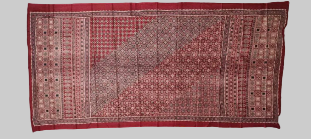 [Ready SG Stock] Pure Cotton Maroon Ajrakh Inspired Printed Dupatta [ Only Dupatta]